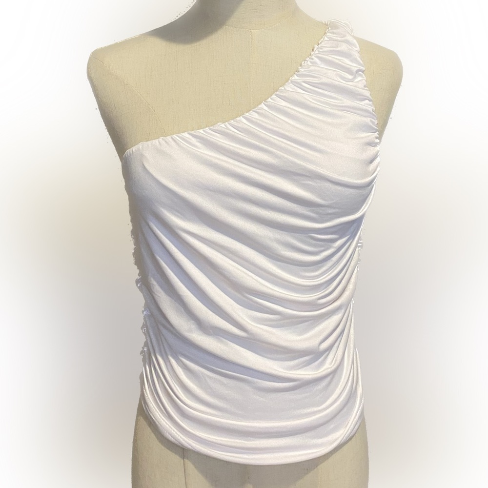 White One-Shoulder Ruched Tank Top